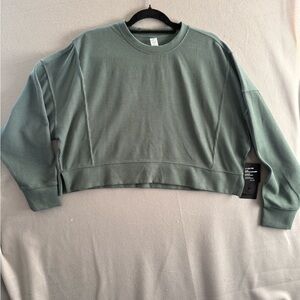 90 Degrees Scuba Rib Zuri Pullover Green Crop Sweatshirt Large Oversized